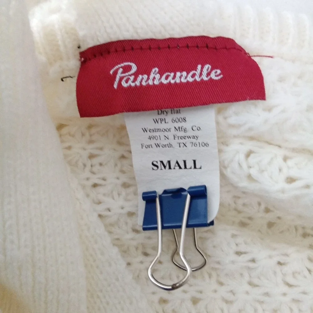 Panhandle Sweater SMALL Cream Open Knit Stretch Crisscross Back Long Sleeve‎ LN